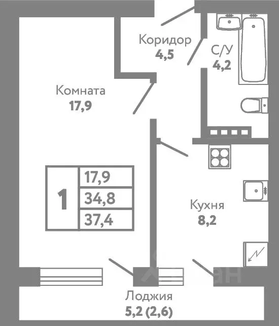 1-к кв. Крым, Евпатория Курортный кв-л,  (37.71 м) - Фото 0