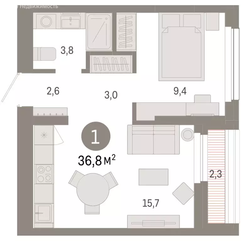 1-комнатная квартира: Новосибирск, квартал Лебедевский (36.8 м) - Фото 1
