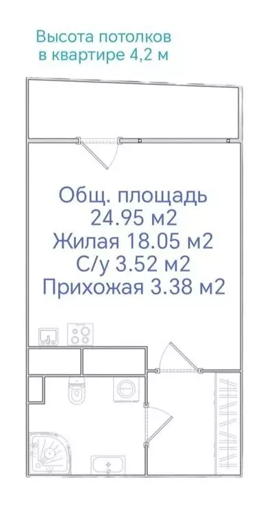 Квартира-студия: Санкт-Петербург, проспект Авиаконструкторов, 69 (24.8 ... - Фото 1