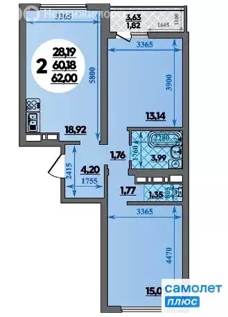 2-комнатная квартира: Анапа, улица Адмирала Пустошкина, 22к10 (62 м) - Фото 1