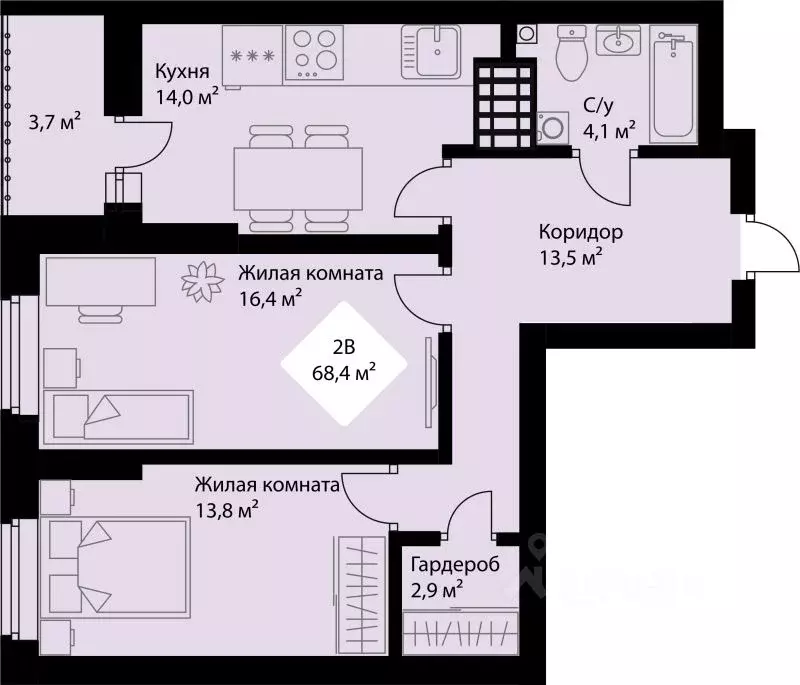 2-к кв. Свердловская область, Екатеринбург просп. Космонавтов, 108/4 ... - Фото 1
