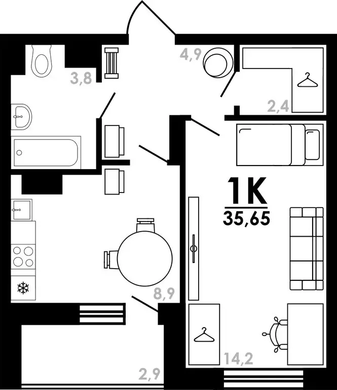 1-комнатная квартира: Нижний Новгород, Коломенская улица, 8к4 (35.65 ... - Фото 0