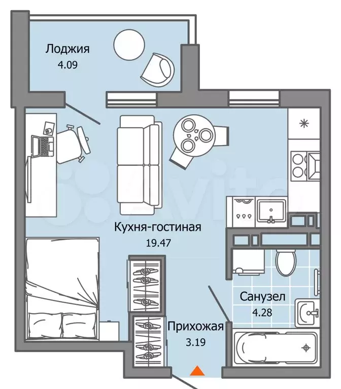 Квартира-студия, 29 м, 9/9 эт. - Фото 0