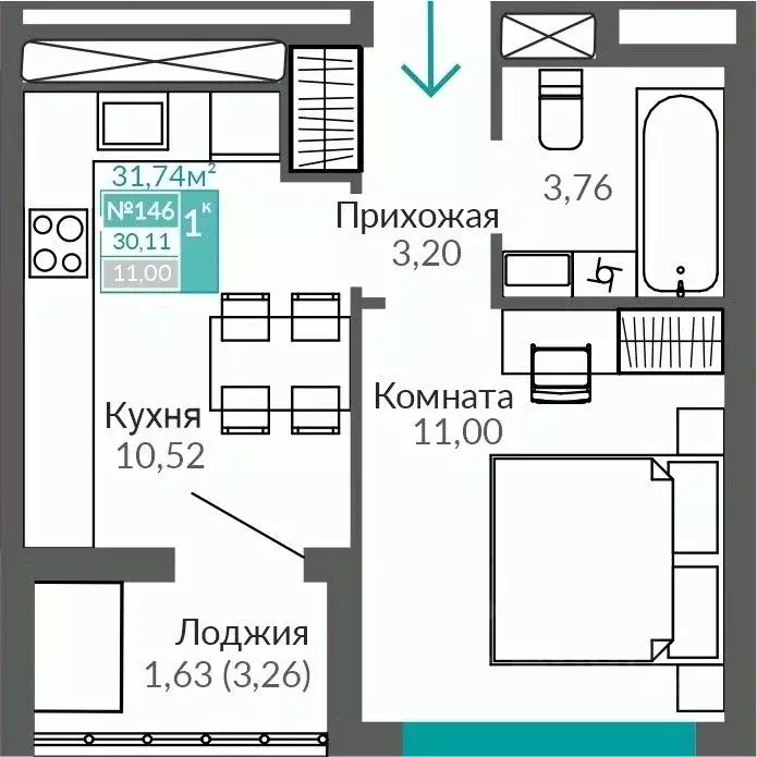 1-к кв. Крым, Симферополь Крымская роза мкр,  (30.11 м) - Фото 0