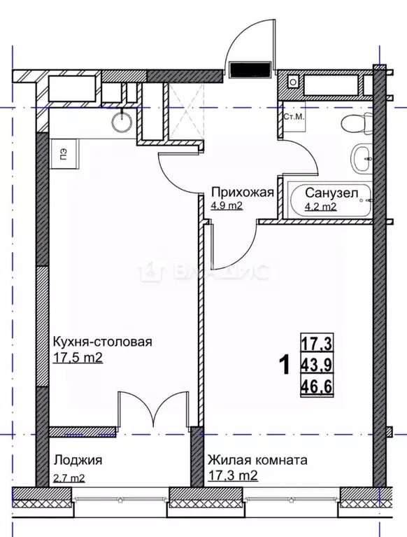1-к кв. Нижегородская область, Нижний Новгород ул. Бетанкура, 7 (46.6 ... - Фото 2