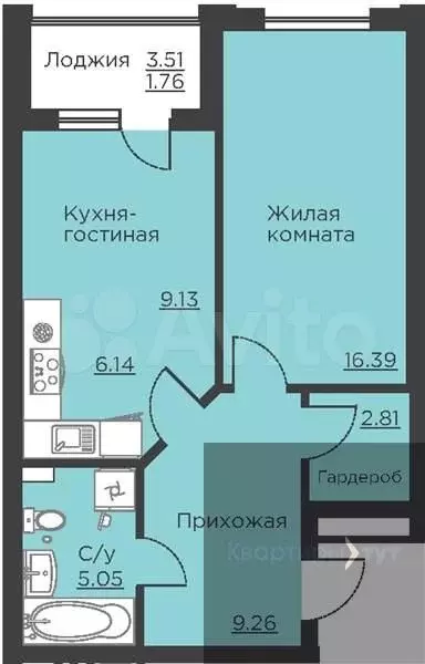 1-к. квартира, 50,5 м, 2/18 эт. - Фото 0