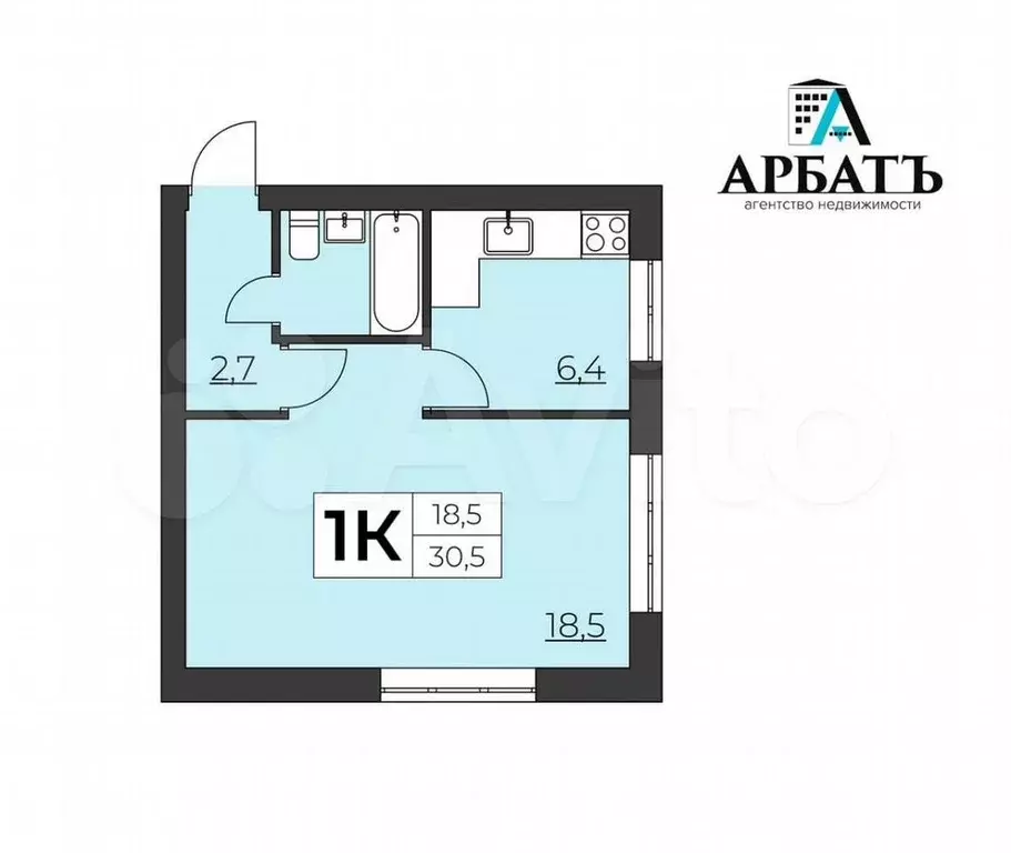 1-к. квартира, 30,4 м, 5/5 эт. - Фото 0