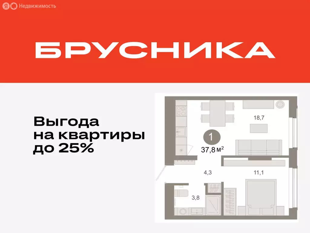 1-комнатная квартира: Тюмень, микрорайон ДОК, ЖК Октябрьский на Туре ... - Фото 0