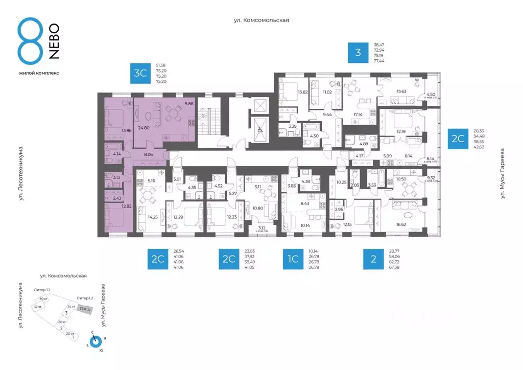 3-к кв. Башкортостан, Уфа Глумилино-1 мкр, 8-е Небо жилой комплекс ... - Фото 2