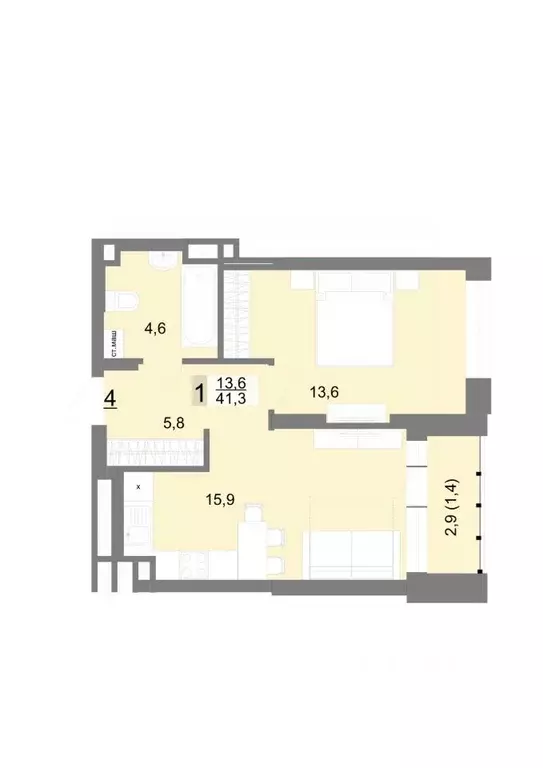 1-к кв. Свердловская область, Екатеринбург ул. Шаумяна, 77 (41.3 м) - Фото 1