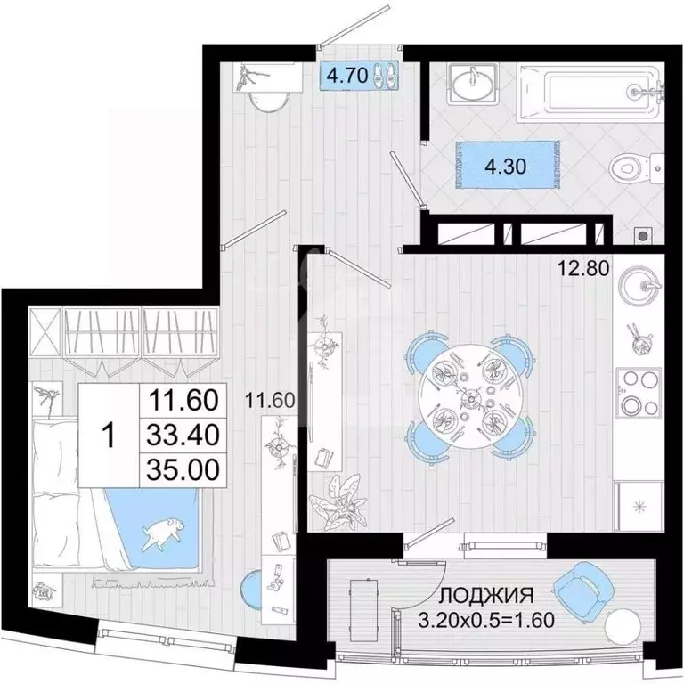 1-к кв. Краснодарский край, Краснодар Старокубанская ул., 2/23к1 (35.0 ... - Фото 2