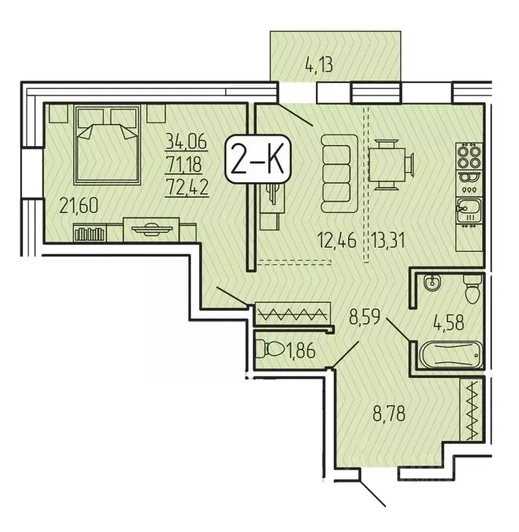 2-к кв. Бурятия, Улан-Удэ 140А мкр,  (72.42 м) - Фото 1