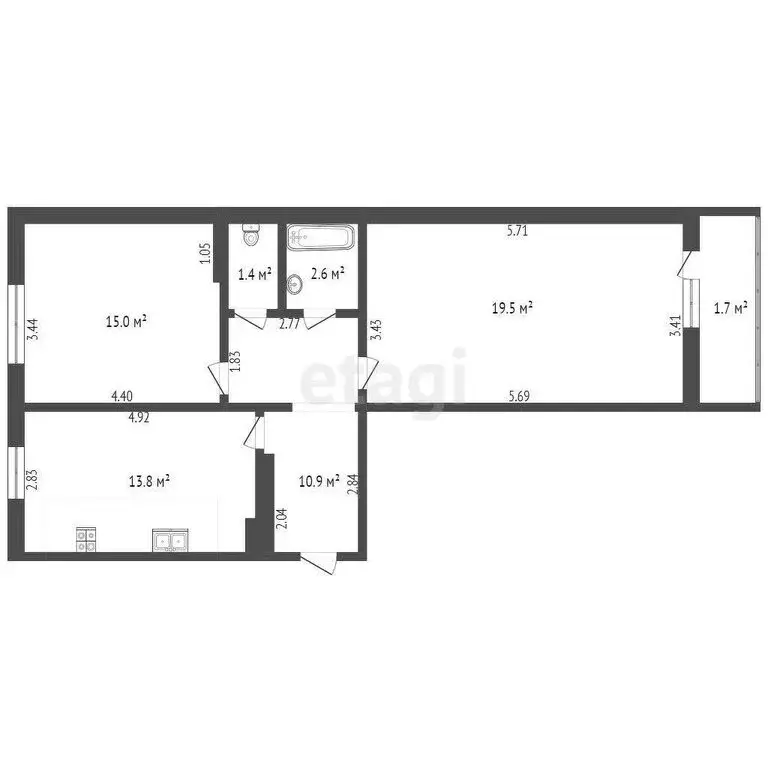 2-комнатная квартира: Набережные Челны, Авангардная улица, 45 (64 м) - Фото 0