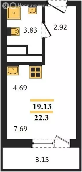 Квартира-студия: Екатеринбург, улица Академика Вонсовского, 93 (22.3 ... - Фото 1