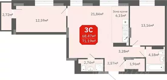 3-к кв. Новосибирская область, Новосибирск ул. Титова, 196/1 (71.19 м) - Фото 0