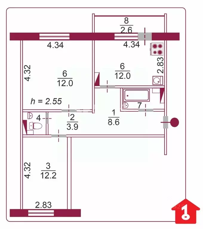 2-к кв. Омская область, Омск пос. Чкаловский, ул. Пархоменко, 23А ... - Фото 1