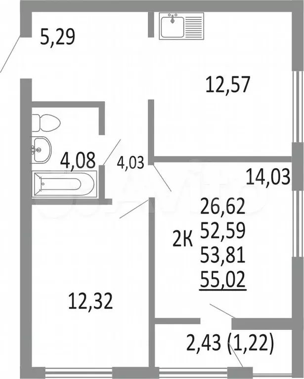 2-к. квартира, 55 м, 3/24 эт. - Фото 0