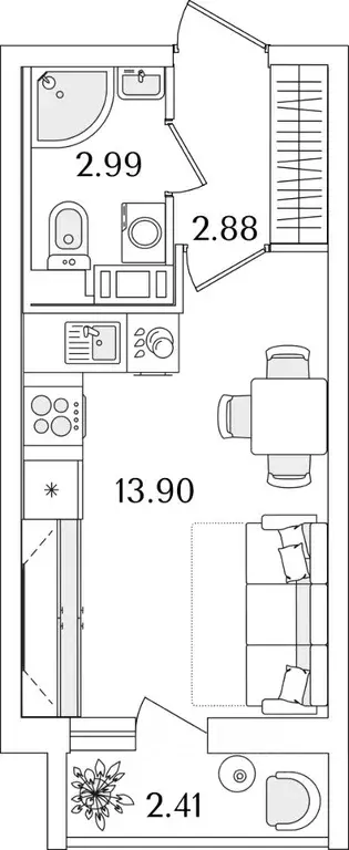 Студия Санкт-Петербург ул. Тамбасова, 5Н (20.98 м) - Фото 0