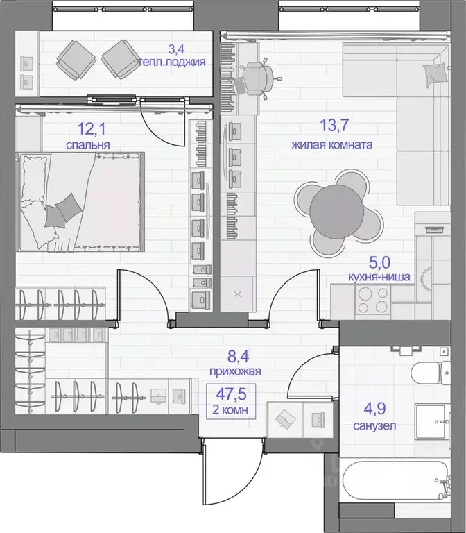 2-к кв. Красноярский край, Красноярск ул. Апрельская, 9А (47.5 м) - Фото 0