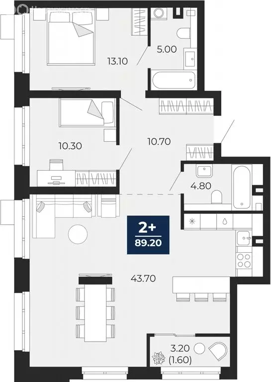 2-комнатная квартира: Тюмень, жилой комплекс Айвазовский Сити (89.2 м) - Фото 0