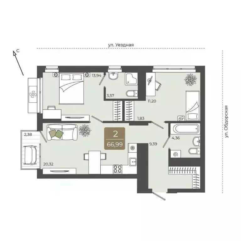 2-к кв. Тюменская область, Тюмень Тюменская Слобода мкр,  (66.99 м) - Фото 0
