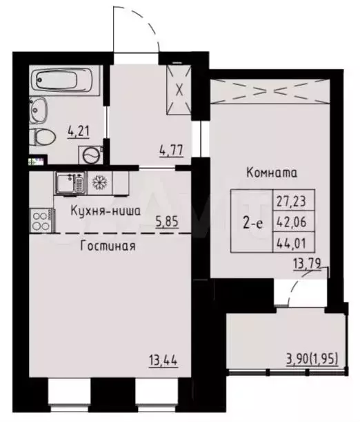 2-к. квартира, 44м, 2/8эт. - Фото 0