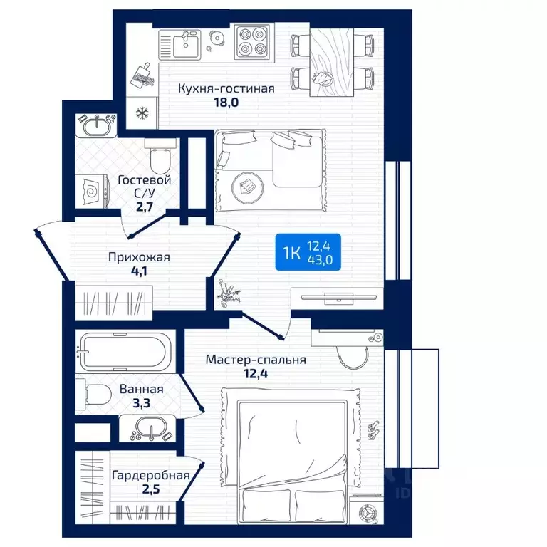 1-к кв. Самарская область, Самара ул. 8-я Радиальная, 31 (43.0 м) - Фото 1
