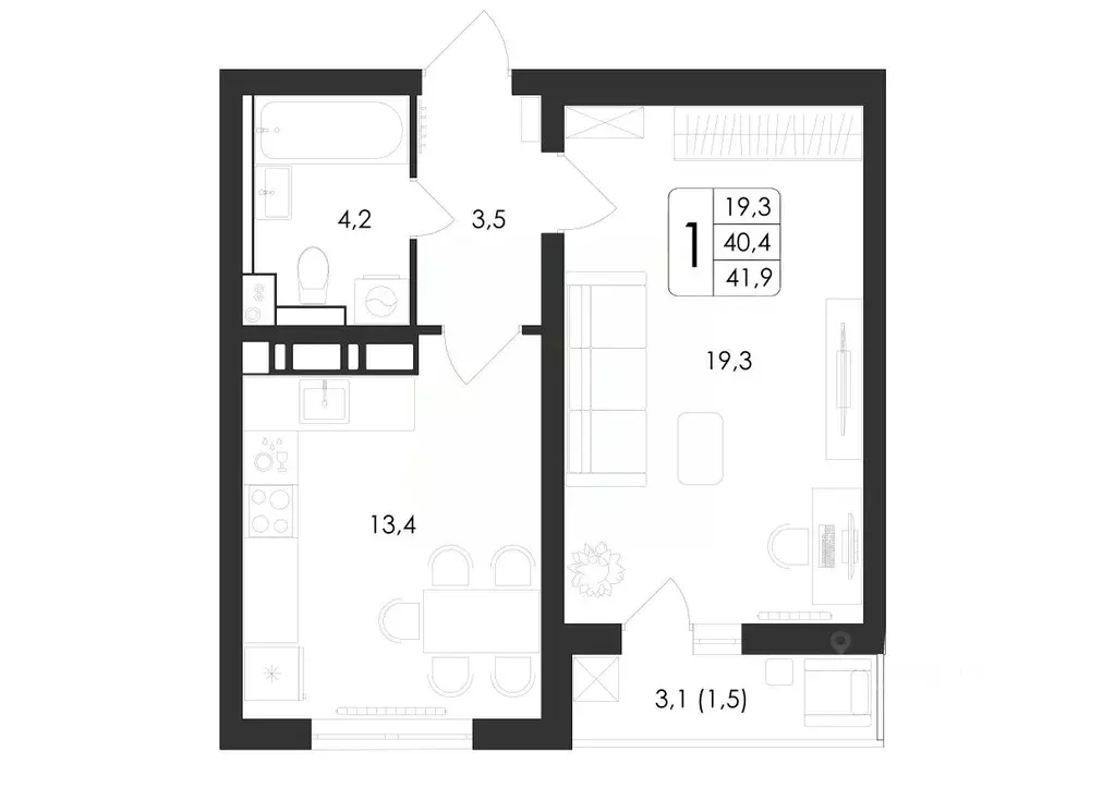 1-к кв. Воронежская область, Воронеж ул. Загоровского, 5/3 (41.9 м) - Фото 0
