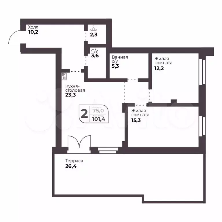 2-к. квартира, 75 м, 3/9 эт. - Фото 0