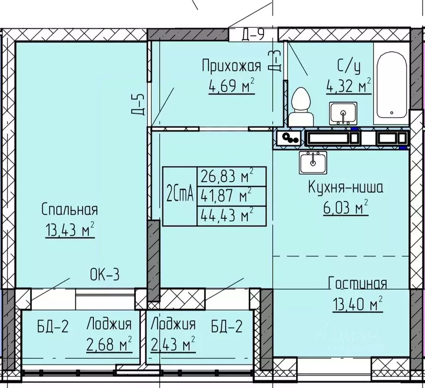 2-к кв. Татарстан, Нижнекамск ул. Баки Урманче, 12 (44.43 м) - Фото 0