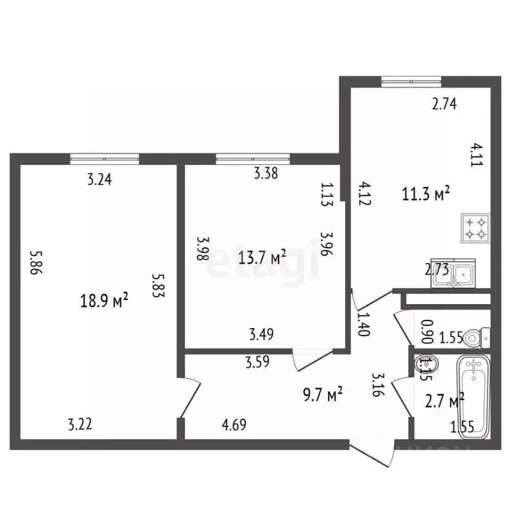 2-к кв. Санкт-Петербург Ленинский просп., 68 (57.8 м) - Фото 2