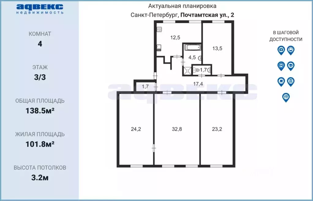 4-к кв. Санкт-Петербург Почтамтская ул., 2/9 (138.5 м) - Фото 1