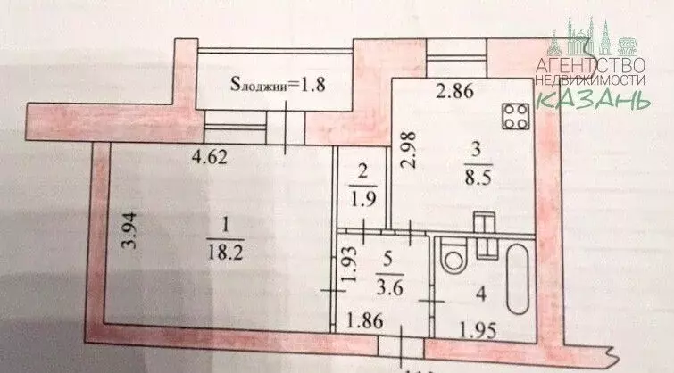 1-к кв. Татарстан, Казань ул. Чапаева, 21 (36.1 м) - Фото 2