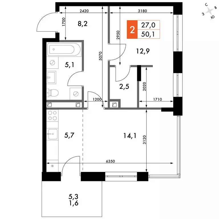 2-комнатная квартира: Зеленодольский район, Октябрьское сельское ... - Фото 2
