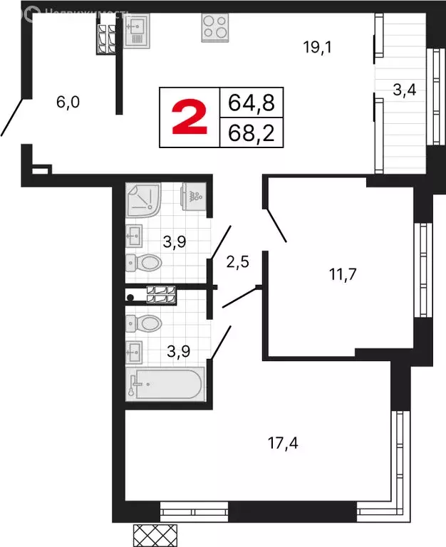 2-комнатная квартира: Екатеринбург, улица Шаумяна, 11 (68.27 м) - Фото 1