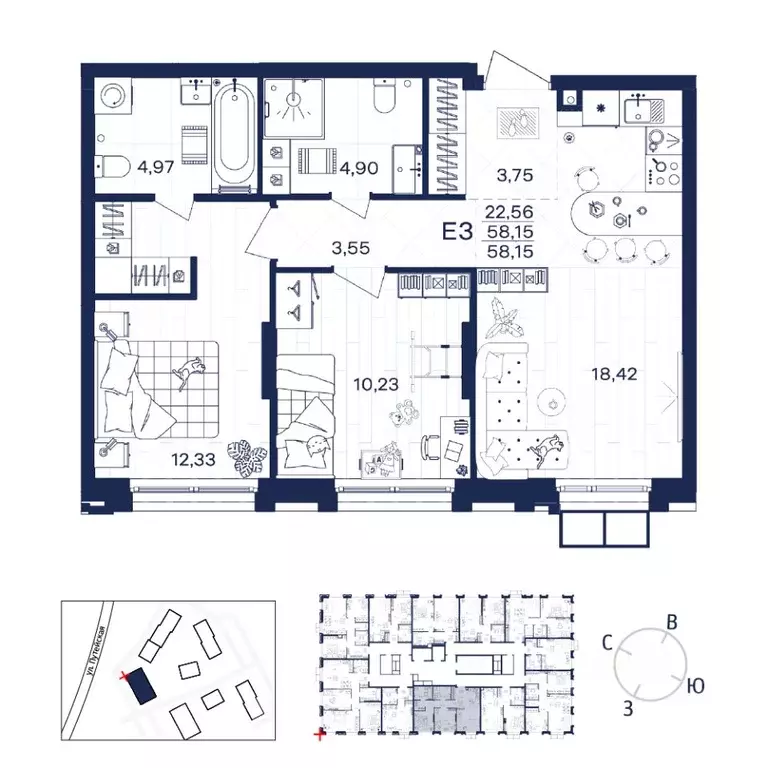 2-к кв. Тульская область, Тула  (58.15 м) - Фото 1