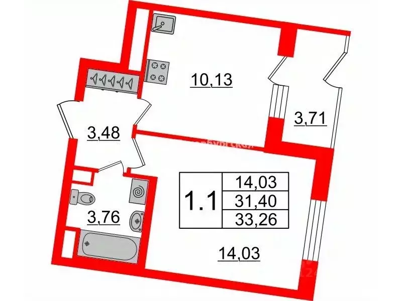 1-к кв. Санкт-Петербург ул. Струве, 8к3 (30.9 м) - Фото 1