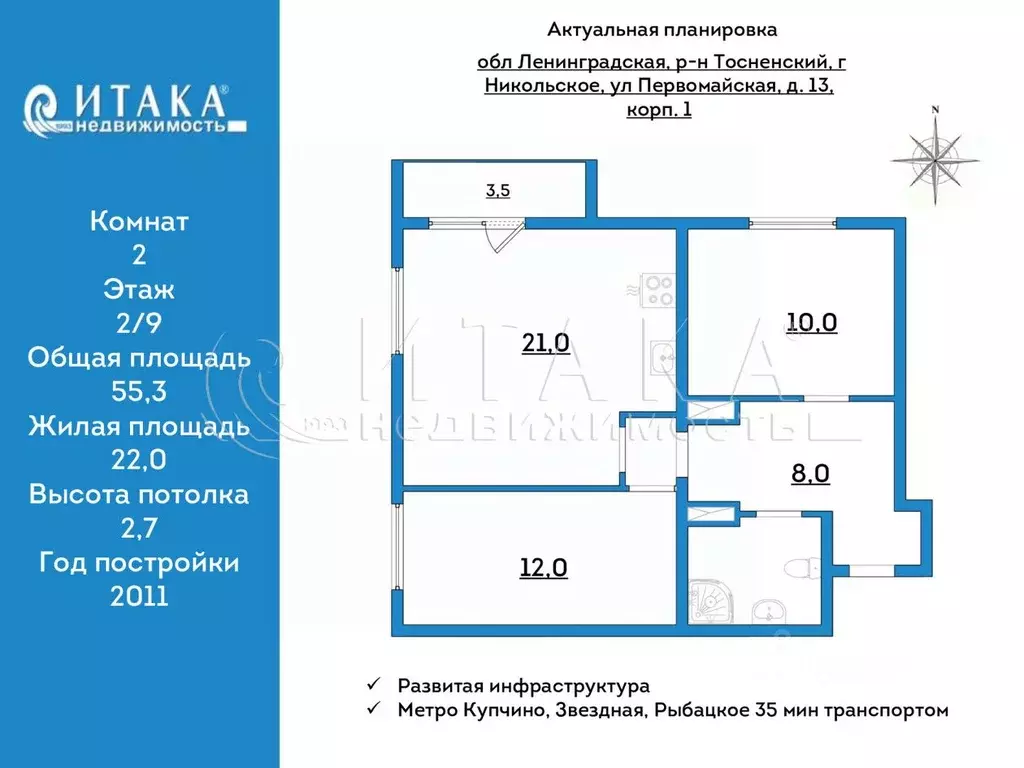 2-к кв. Ленинградская область, Никольское Тосненский район, ... - Фото 2