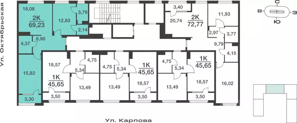 2-к кв. Тульская область, Тула ул. Карпова, 103А (69.23 м) - Фото 1