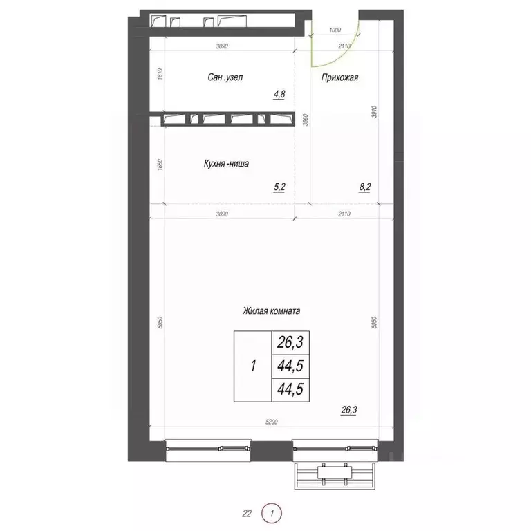 1-к кв. Приморский край, Владивосток ул. Невельского, 4с2 (44.5 м) - Фото 1