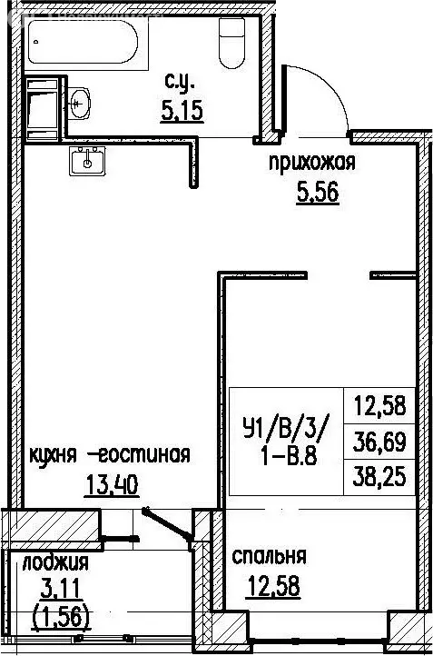 1-комнатная квартира: Новоселье, Невская улица, 3 (38.25 м) - Фото 2