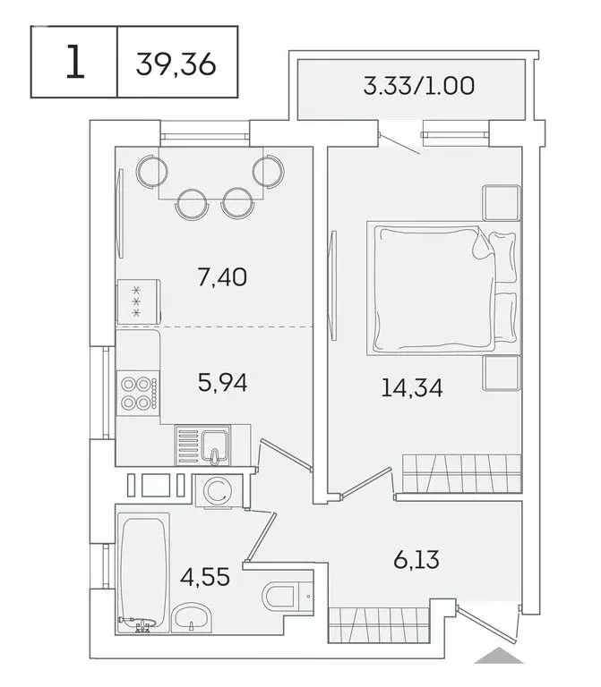 1-комнатная квартира: Мурино, Графская улица, 6к4 (38.4 м) - Фото 1