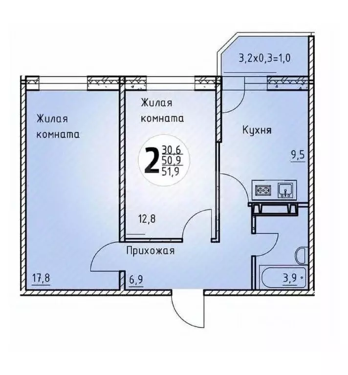 2-к кв. Татарстан, Казань ул. Бутлерова, 35/15 (51.0 м) - Фото 2