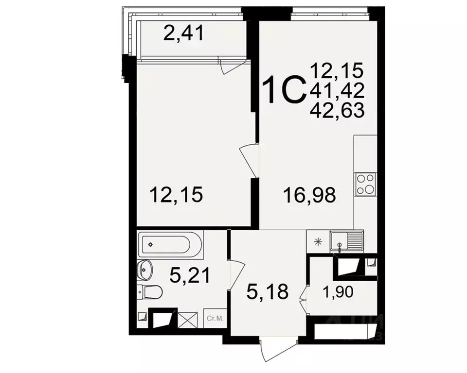 1-к кв. Рязанская область, Рязань ул. Ленинского Комсомола (41.42 м) - Фото 1