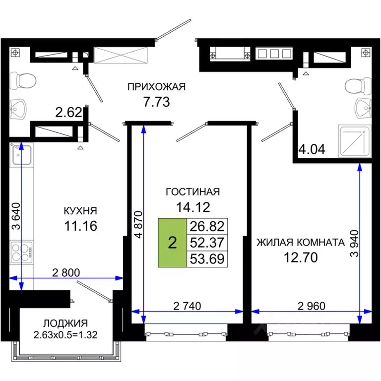 2-к кв. Ростовская область, Ростов-на-Дону Элеваторный пер., 6/2А ... - Фото 0