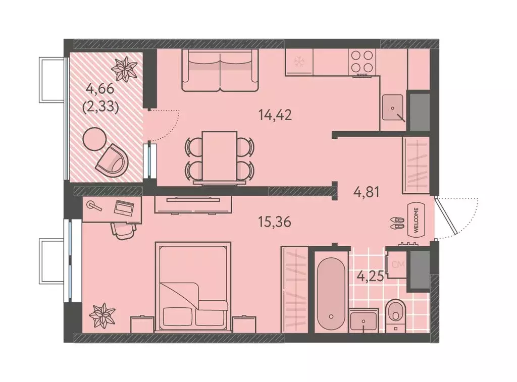 1-комнатная квартира: Краснодар, ЖК Тёплые Края (41.17 м) - Фото 1