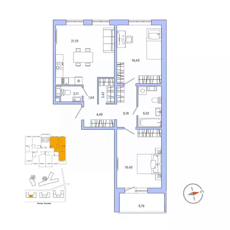 2-к кв. Ленинградская область, Гатчина ул. Чехова, 39 (78.4 м) - Фото 1
