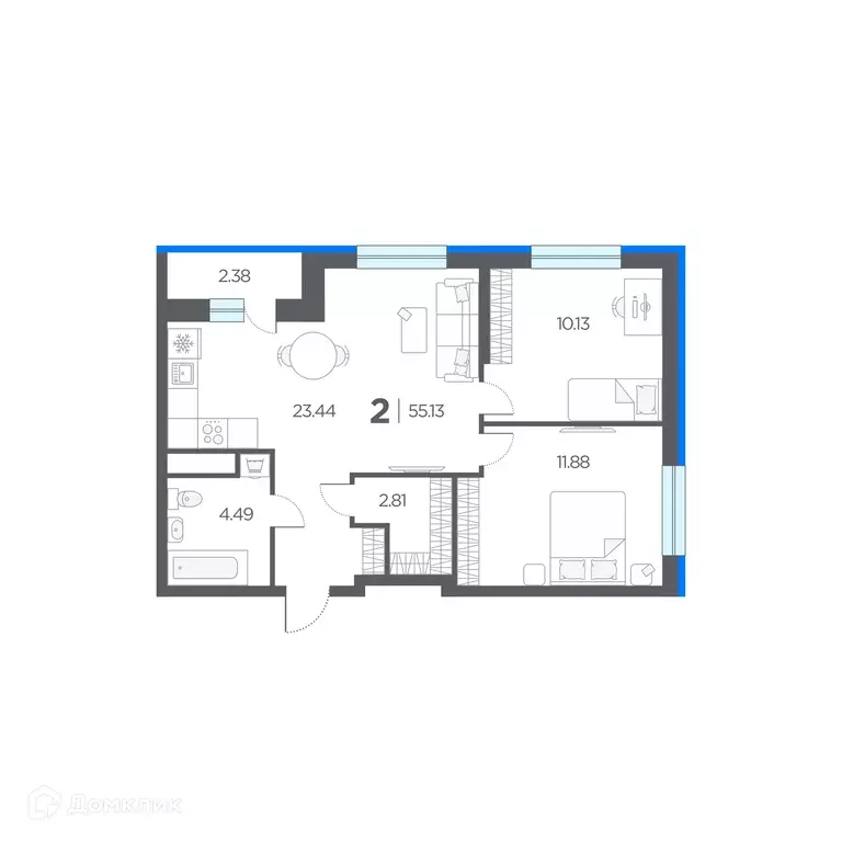 Продаётся 2-к квартира, 55.13 м - Фото 0