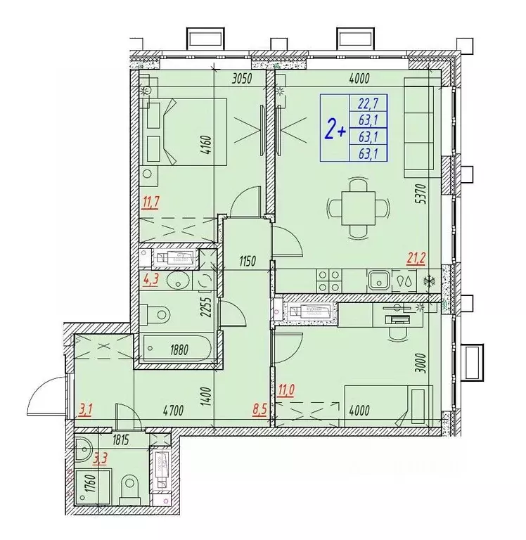 3-к кв. Астраханская область, Астрахань ул. Бэра, 29 (63.1 м) - Фото 1