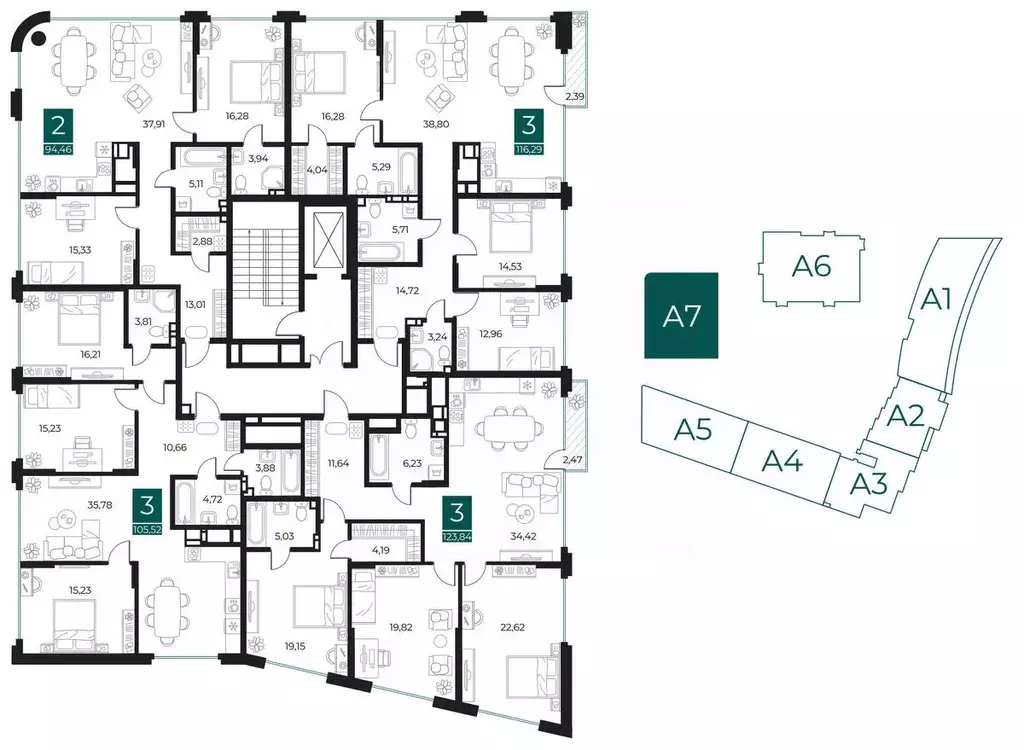 3-к кв. Рязанская область, Рязань Арт Кварталы жилой комплекс (116.29 ... - Фото 1